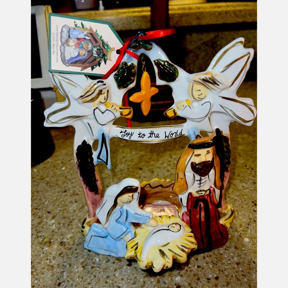 BLUE SKY Clayworks Joy To The World 2009 Christmas Nativity Candle Tea Light
